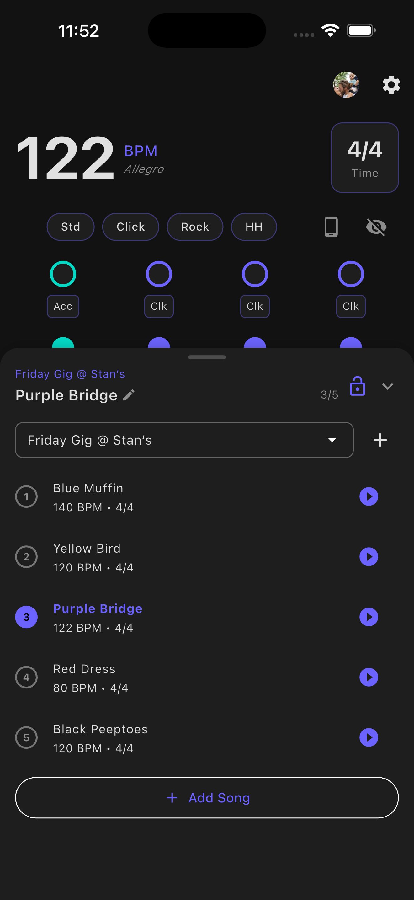 Setlist management view